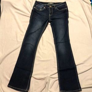 Dark wash low rise bootcut jeans
